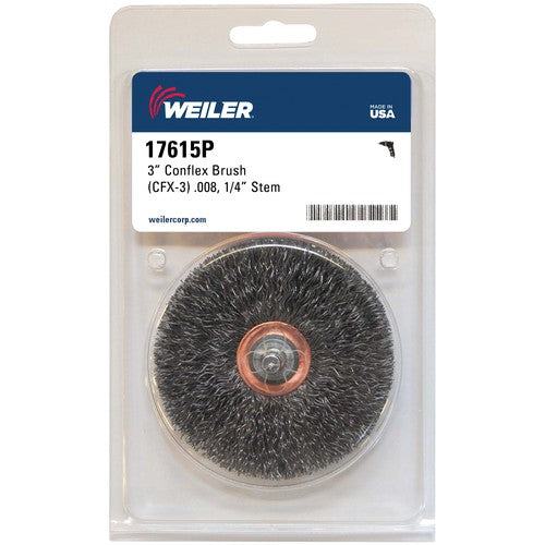 3″ Stem-Mounted Crimped Wire Wheel, .008″ Steel Fill, 1/4″ Stem, Retail Pack - Benchmark Tooling