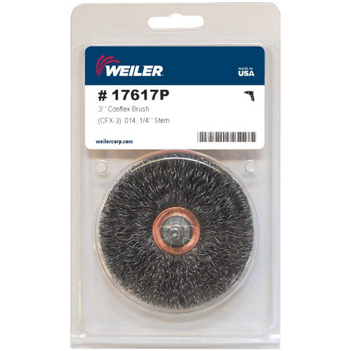 3″ Stem-Mounted Crimped Wire Wheel, .014″ Steel Fill, 1/4″ Stem, Retail Pack - Benchmark Tooling