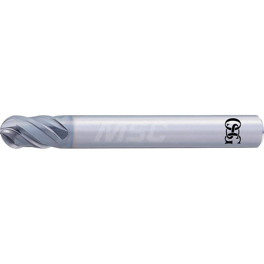 Ball End Mill: 0.1875″ Dia, 4 Flute, Solid Carbide 2-1/2″ OAL, 3/16″ Shank Dia, 40 ° Helix, DUROREY Coated, Single End