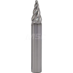 Barrel Cutter End Mills; End Type: Circle Segment Taper Form; Material: Solid Carbide; Taper Angle Per Side: 12.50; Small End Diameter (mm): 3.00; Shank Diameter (mm): 16.0000; Length of Cut (mm): 27.5000; Number of Flutes: 4; Helix Angle: 20.00; Finish/C