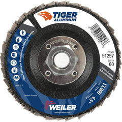 Flap Disc: 4-1/2″ Dia, 5/8-11 Hole, 60 Grit, Zirconia Alumina, Type 27 Coated, Medium Grade, Cloth-Backed, 13,000 RPM