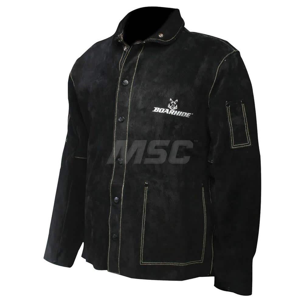 Coat: Heat-Resistant & Welding, Size Small, Pigskin Leather Black, Men, Snaps Closure, 36 to 38″ Chest, 2 Pocket