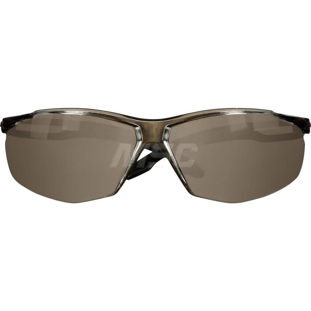 Safety Glass: Anti-Fog & Anti-Scratch, Polycarbonate, Silver Lenses, Frameless Black Frame, Wraparound, Adjustable