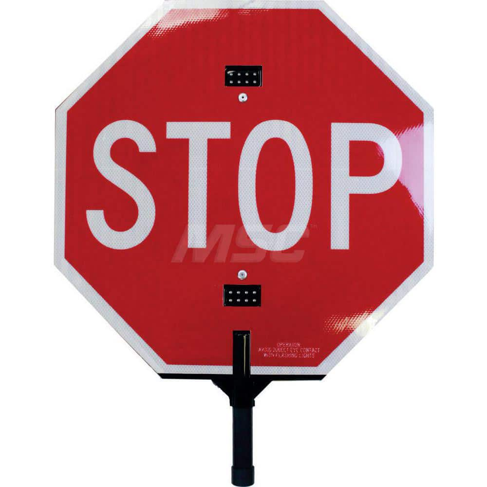 Traffic & Parking Signs; MessageType: Stop & Yield Signs; Message or Graphic: Message Only; Legend: Stop/Slow; Graphic Type: None; Reflectivity: Diamond Grade; Material: Plastic; Thickness (Decimal Inch): 1-1/2; Coating: No Coating; Mounting: Post; Handhe