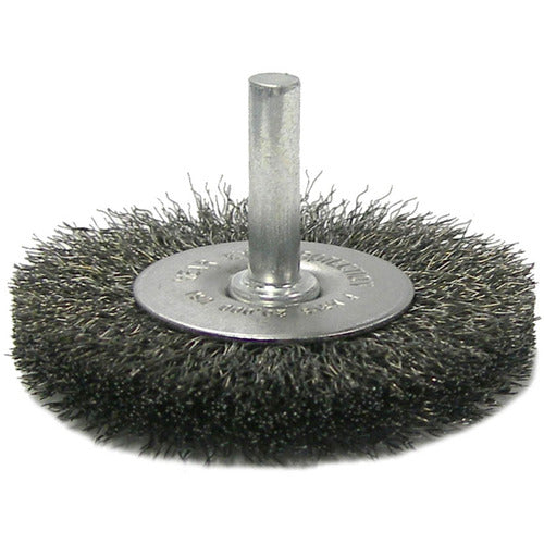 2-1/2″ Stem-Mounted Crimped Wire Radial Wheel, .014″ Steel Fill, 1/4″ Stem - Benchmark Tooling