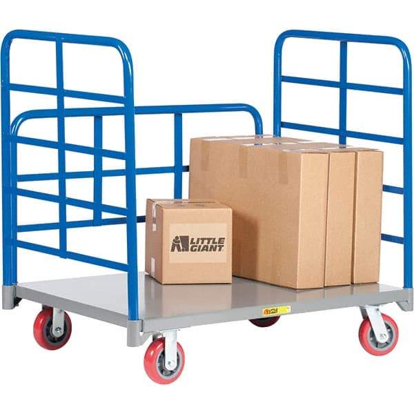 Little Giant - 3,600 Lb Capacity Steel Double End Rack Platform Truck - Steel Deck, 30" OAW, 48" Platform Length, Polyurethane Casters - Benchmark Tooling