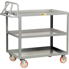 Little Giant - 1,200 Lb Capacity, 30" Wide x 48" Long x 35" High Cart - 3 Shelf, Steel, Polyurethane Casters - Benchmark Tooling