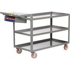 Little Giant - 1,200 Lb Capacity, 18" Wide x 32" Long x 35" High Order Picking Cart - 3 Shelf, Steel, 2 Rigid/2 Swivel Casters - Benchmark Tooling