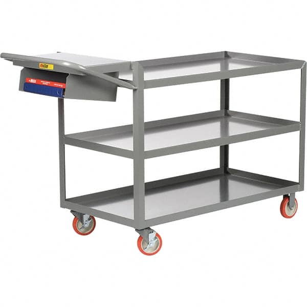 Little Giant - 1,200 Lb Capacity, 24" Wide x 48" Long x 35" High Order Picking Cart - 3 Shelf, Steel, 2 Rigid/2 Swivel Casters - Benchmark Tooling
