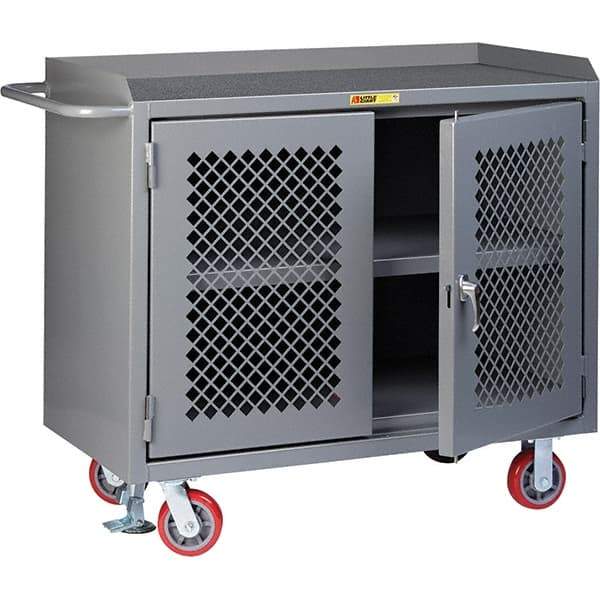 Little Giant - 3,600 Lb Capacity, 3 Shelf, 2 Door Mobile Cabinet Bench - 41" Wide x 24" Deep x 43" High, Steel, Gray - Benchmark Tooling