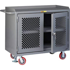 Little Giant - 3,600 Lb Capacity, 3 Shelf, 2 Door Mobile Cabinet Bench - 41" Wide x 24" Deep x 43" High, Steel, Gray - Benchmark Tooling