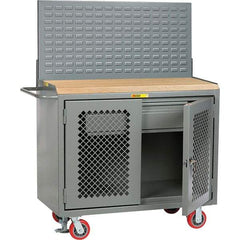 Little Giant - 3,600 Lb Capacity, 2 Shelf, 1 Drawer, 2 Door Mobile Bench Cabinet with Louvered Panel - 41" Wide x 24" Deep x 43" High, Steel, Gray - Benchmark Tooling