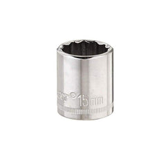 Hand Socket: 3/8″ Drive, 15 mm Socket, 12-Point 1″ OAL, Polished