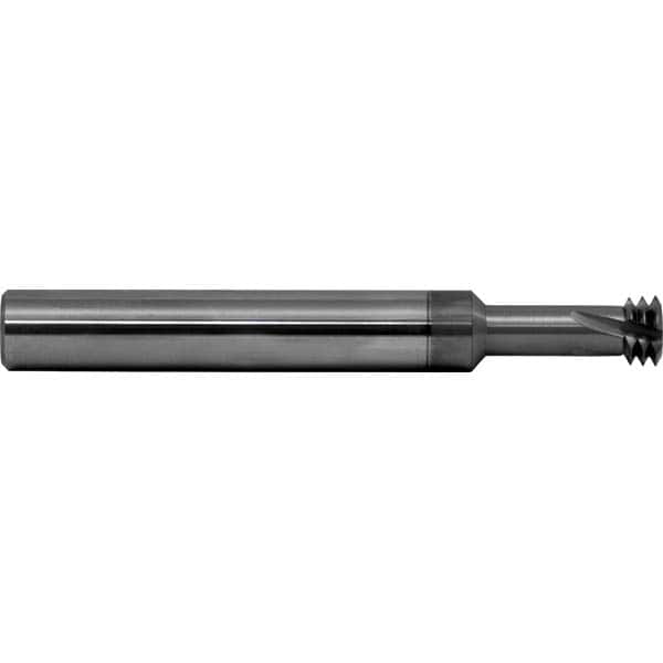 Straight Flute Thread Mill: External & Internal, 3 Flutes, 1/4″ Shank Dia, Solid Carbide 0.065″ Cut Dia, 0.1799″ LOC, 2.5″ OAL, AlCrN Coated