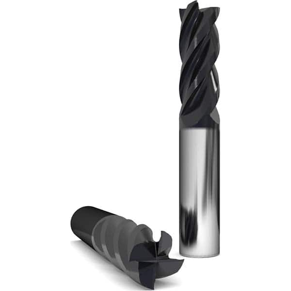 Corner Radius End Mill: 1-1/4″ Dia, 2″ LOC, 0.12″ Radius, 4 Flutes, Solid Carbide 4-1/2″ OAL, 3/8″ Shank Dia, 38 ° Helix, AlCr Coated, Corner Radius End, Series 1040