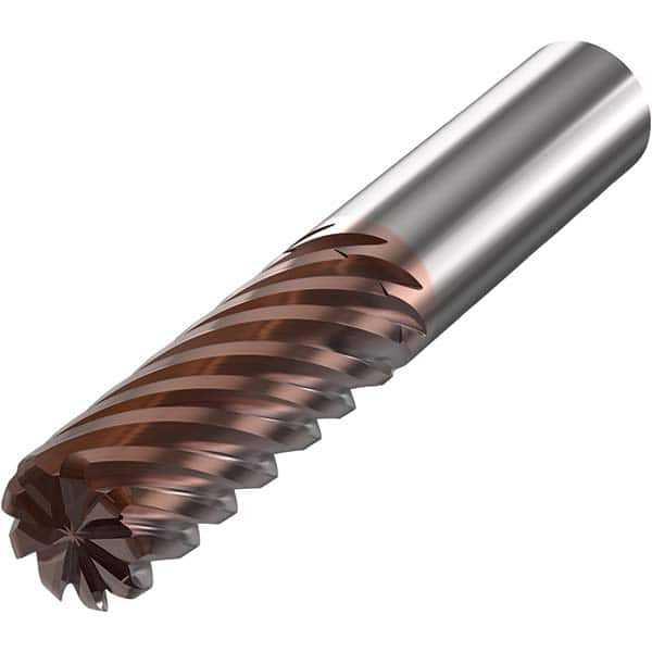 Corner Radius End Mill: 0.63″ Dia, 9 Flutes, Solid Carbide 38 ° Helix, HXT Coated, Corner Radius End