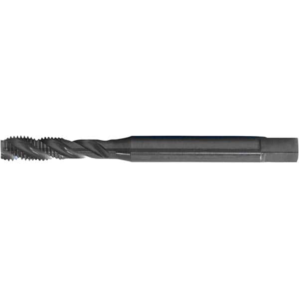 Spiral Flute Tap: M8 x 1.00, DIN & ANSI, 3 Flute, Modified Bottoming, 6H Class of Fit, HSS-E, Black Oxide Finish 1.378″ Thread Length, 3.5433″ OAL, Right Hand Flute, Right Hand Thread, Series PER-893SF