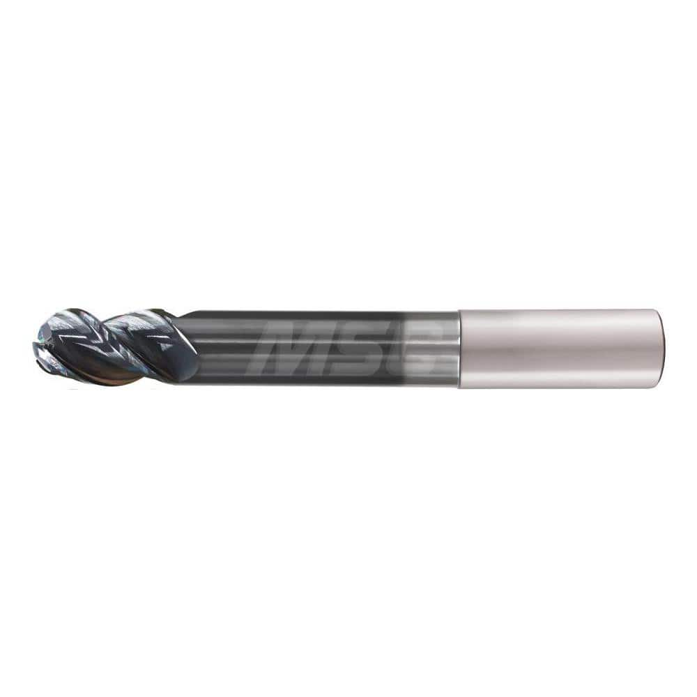 Ball End Mill: 1″ Dia, 4″ LOC, 4 Flute, Solid Carbide 7″ OAL, 1″ Shank Dia, 38 ° Helix, TiAlCN Coated, Single End, Series Flash Solid