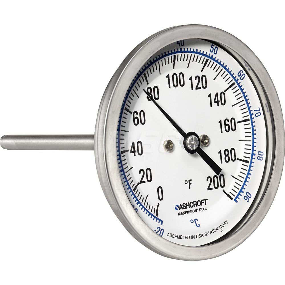 Bimetal & Dial Thermometers; Type: Bi-Metal Thermometer; Mount: Back Connected; Stem Length (Inch): 6; Dial Diameter: 3; Minimum Temperature (F): 0.000; Minimum Temperature (C): -20.00; Maximum Temperature (F): 200.000; Maximum Temperature (C): 93.00; Mat