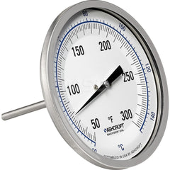 Bimetal & Dial Thermometers; Type: Bi-Metal Thermometer; Mount: Back Connected; Stem Length (Inch): 9; Dial Diameter: 5; Minimum Temperature (F): 50.000; Minimum Temperature (C): 10.00; Maximum Temperature (F): 300.000; Maximum Temperature (C): 150.00; Ma