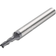 Corner Radius End Mill: 0.1181″ Dia, 3 Flutes, Solid Carbide 35 ° Helix, SIRON-A Coated, Corner Chamfer End, Series JSE513