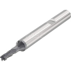 Corner Radius End Mill: 0.0787″ Dia, 4 Flutes, Solid Carbide 35 ° Helix, SIRON-A-T Coated, Corner Chamfer End, Series JSE514