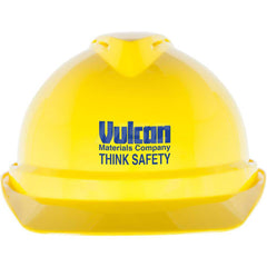 Hard Hat: High Visibility, Heat Protection & Water Resistant, Front Brim, Class C, 4-Point Suspension Yellow, Polyethylene, Vented, Slotted