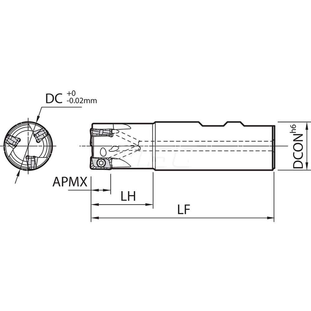 Indexable Square-Shoulder End Mill:  MEW25W25103T,  0.9843'' Cut Dia,  Weldon Shank Uses  3,  Through Coolant,  90.00 mm OAL