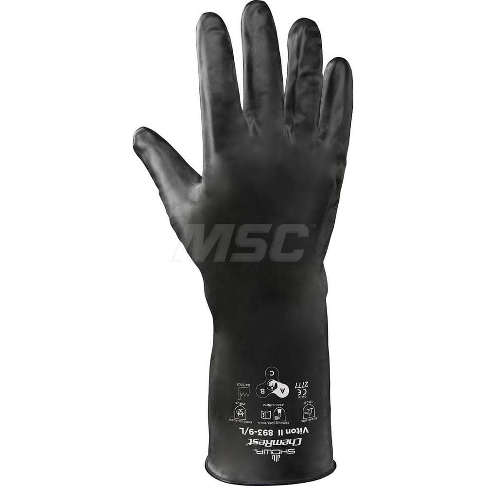 Chemical Resistant Gloves: Small, 12″ Thick, Viton & Butyl-Coated, Viton & Butyl, Unsupported Black, 12'' OAL, Smooth, ANSI Cut A1, ANSI Abrasion 1, ANSI Puncture 0