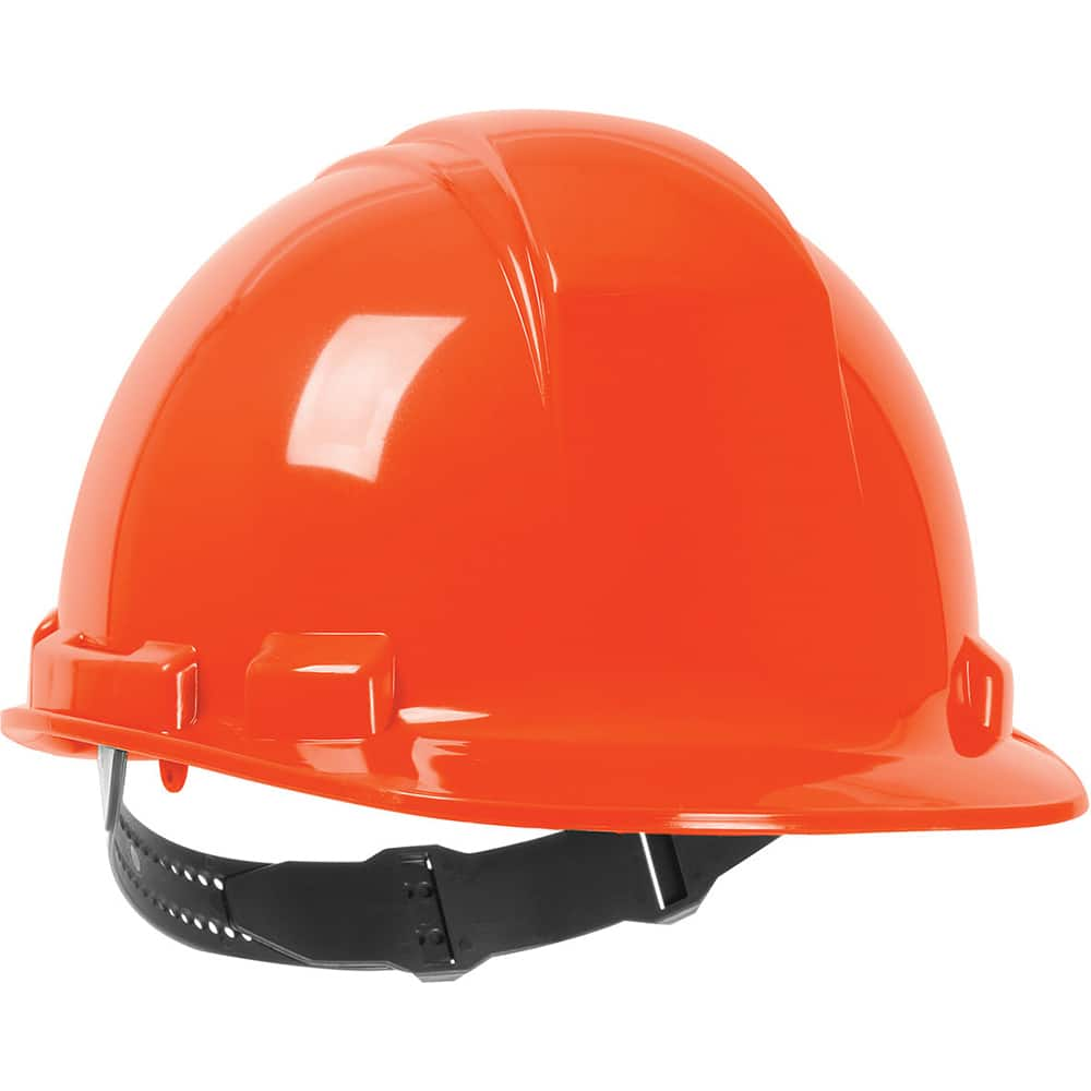 Hard Hat: Class E & G, 4-Point Suspension Orange, Polyethylene, Slotted