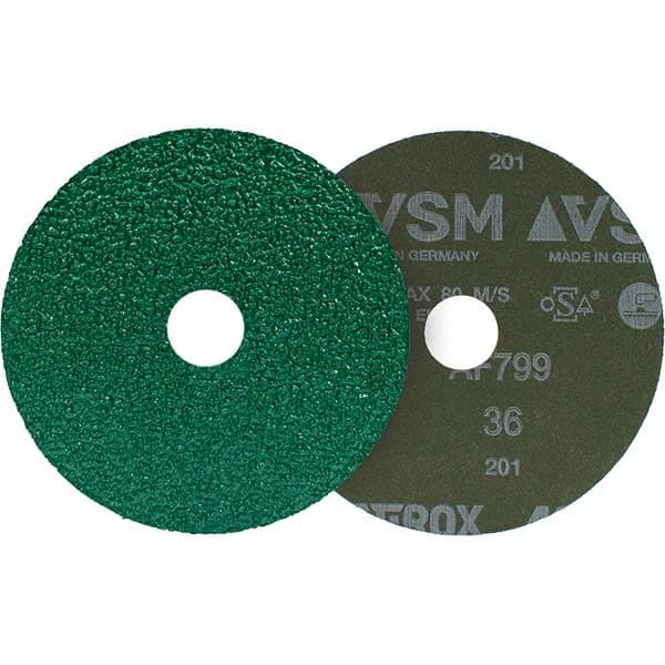 Fiber Disc: 7/8″ Hole, 36 Grit, Ceramic Coarse Grade, Green, Series AF799