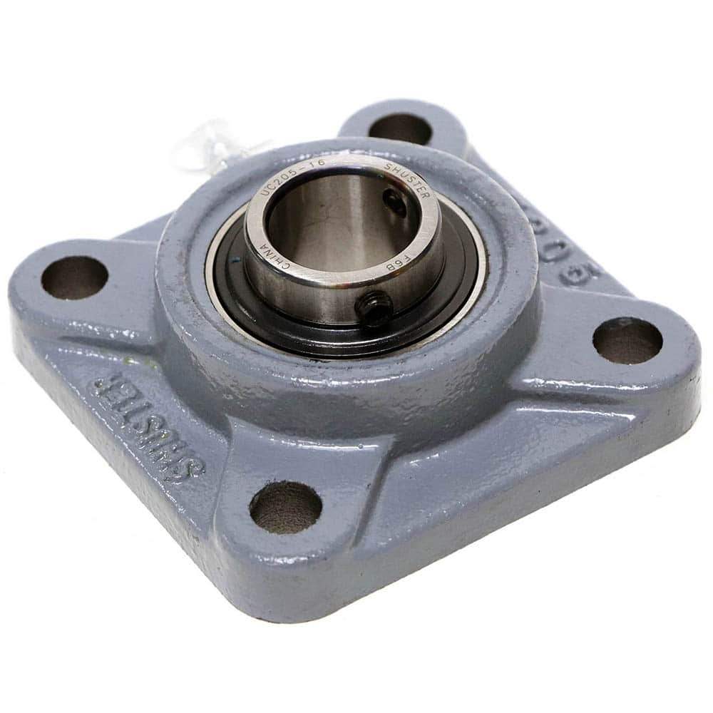 Shuster - UCF207, 35mm ID, 4-5/8" OAL x 4-5/8" OAH x 1-3/4" Wide, 4-Bolt Flange Bearing - Exact Industrial Supply