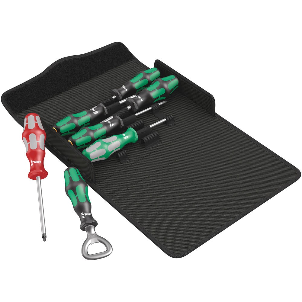 Wera - Screwdriver Sets; Screwdriver Types Included: Phillips; Slotted; Square ; Number of Pieces: 7.000 ; Slotted: Yes ; Case Type: Textile Case ; Square: Yes ; Phillips Point Size: #1 - Exact Industrial Supply