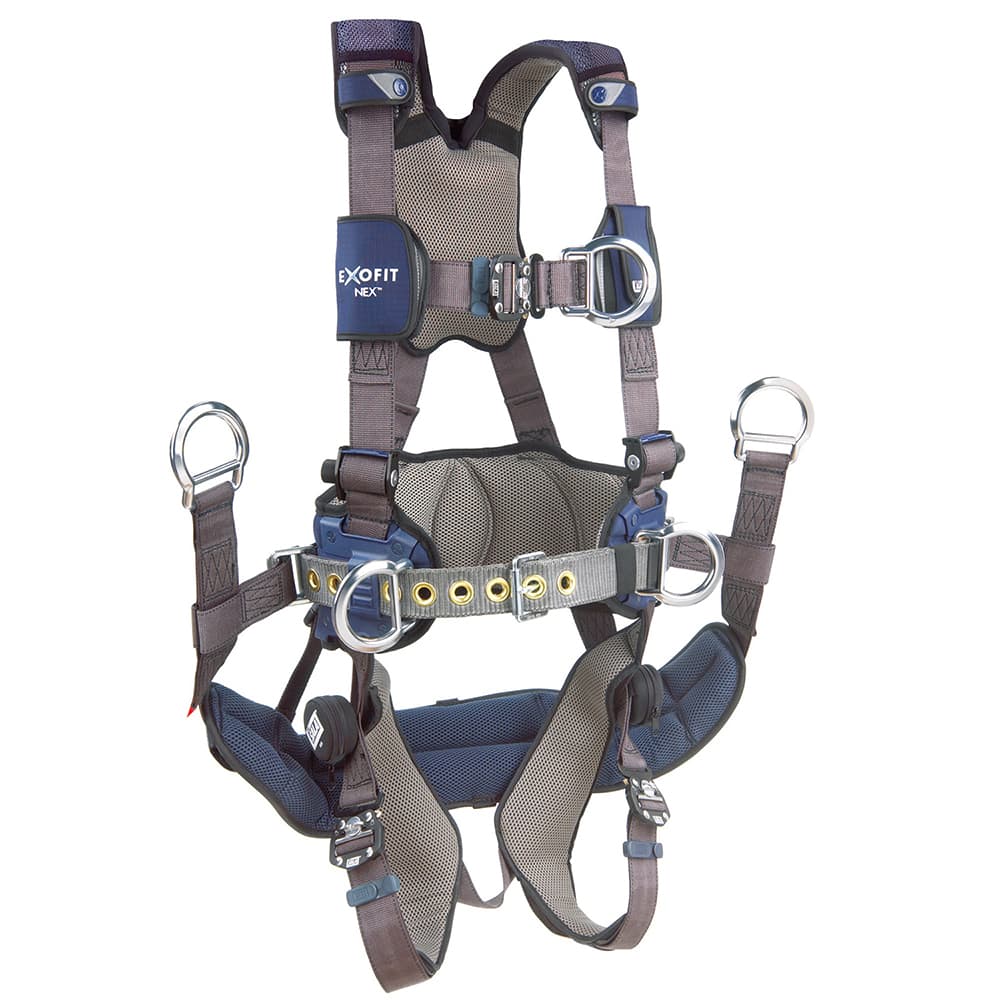 DBI/SALA - Harnesses; Style: Vest; Tower Climbling; Utilities ; Size: X_Large ; Capacity (Lb.): 420 ; Features: Hybrid Shoulder; Back And Leg Comfort Padding ; Material: Repel? Polyester ; Leg Strap Buckle: Quick-Connect - Exact Industrial Supply