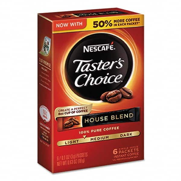 Nescafe - Coffee, Tea & Accessories Breakroom Accessory Type: Coffee Breakroom Accessory Description: Taster's Choice House Blend Instant Coffee, 0.1oz Stick, 6/Box, 12Box/Carton - Benchmark Tooling