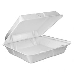 DART - Foam Vented Hinged Lid Containers, 9w x 9 2/5d x 3h, White, 100/PK, 2 PK/CT - Benchmark Tooling