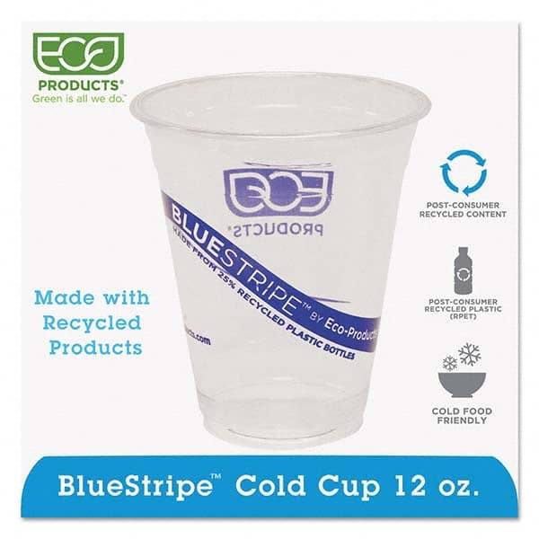 BlueStripe 25% Recycled Content Cold Cups, 12 oz, Clear/Blue, 50/Pk, 20 Pk/Ct Clear, Blue