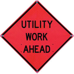 VizCon - "Road Construction Ahead," 48" Wide x 48" High Vinyl Construction Roadway Sign - Benchmark Tooling