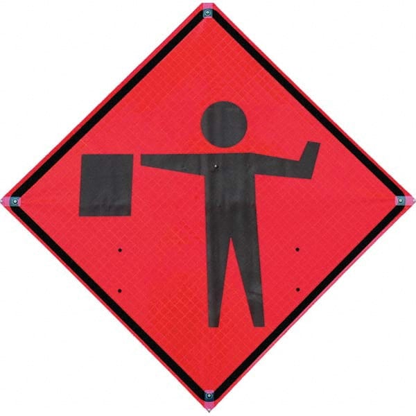 VizCon - "Flagger Ahead," 36" Wide x 36" High Vinyl Construction Roadway Sign - Benchmark Tooling