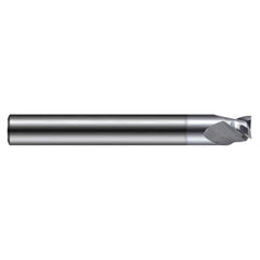 Corner Radius End Mill: 0.206″ Dia, 0.118″ LOC, 0.01″ Radius, 3 Flutes, Solid Carbide 2-1/2″ OAL, 1/4″ Shank Dia, 35 ° Helix, TiB2 Coated, Corner Radius End