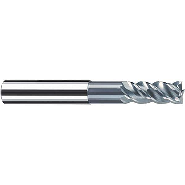 Square End Mill: 5/8'' Dia, 1-9/16'' LOC, 5/8'' Shank Dia, 5'' OAL, 4 Flutes, Solid Carbide Single End, Polychrom Finish, Spiral Flute, 45 ™ Variable Helix, Centercutting, RH Cut, RH Flute, Series NB-NVD