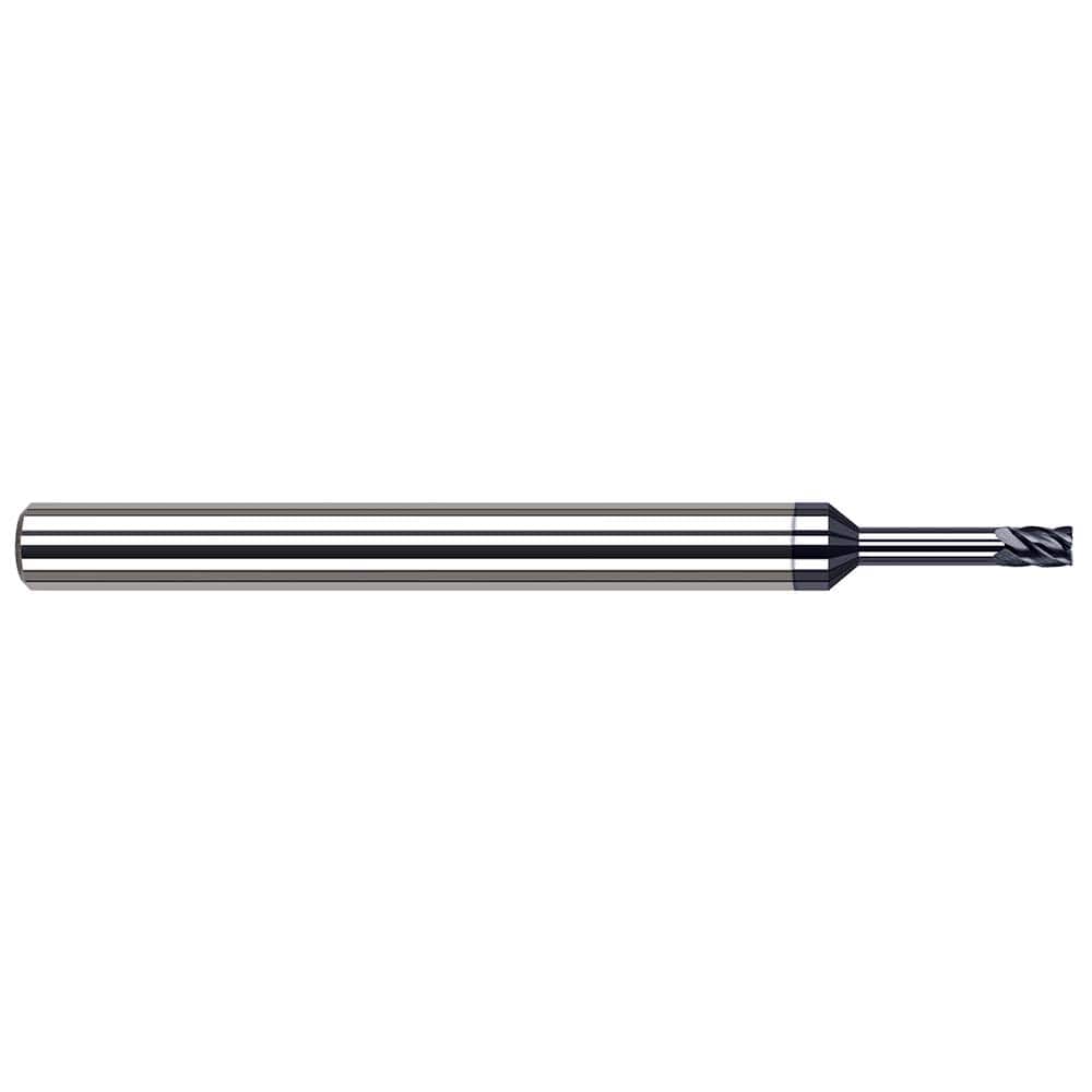 Corner Radius End Mill: 0.047″ Dia, 0.071″ LOC, 0.01″ Radius, 5 Flutes, Solid Carbide 2-1/2″ OAL, 1″ Shank Dia, Helix, AlTiN Nano Coated, Corner Radius End, Centercutting