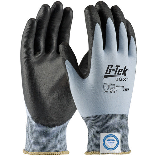 ‎19-D318/XS Coated Gloves - G-Tek 3GX Dyneema Diamond -  18G Blue Lycra Shell -  PU Smooth Grip -  A2