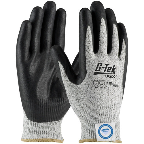 19-D334/XL Coated Gloves - G-Tek 3GX Dyneema Diamond - S&P 13G Shell - Black Nitrile Foam Grip - A3 - Exact Industrial Supply