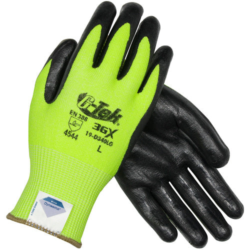 19-D340LG/L Coated Gloves - G-Tek 3GX Dyneema Diamond - Hi-Vis Yellow 13G - Black Nitrile Foam - A4