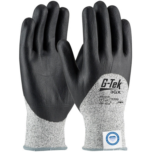 19-D355/L Coated Gloves - G-Tek 3GX Dyneema Diamond - S&P 13G Shell - Blk Nitrile Foam 3/4 Dip - A3 - Exact Industrial Supply