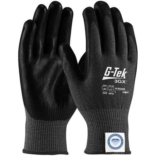 19-D526B/XL Coated Gloves - G-Tek 3GX Dyneema Diamond - Black 13G - Black PU Grip - Touchscreen - A4