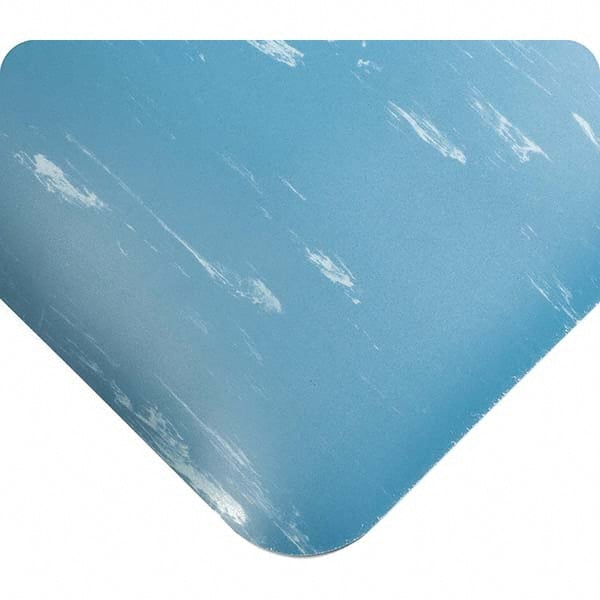 Anti-Fatigue Mat: 28' Length, 2' Wide, 7/8″ Thick, Vinyl, Beveled Edge, Heavy-Duty Marbled, Blue, Dry