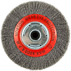 Norton - 6" OD, 5/8" Arbor Hole, Crimped Carbon Wheel Brush - Benchmark Tooling