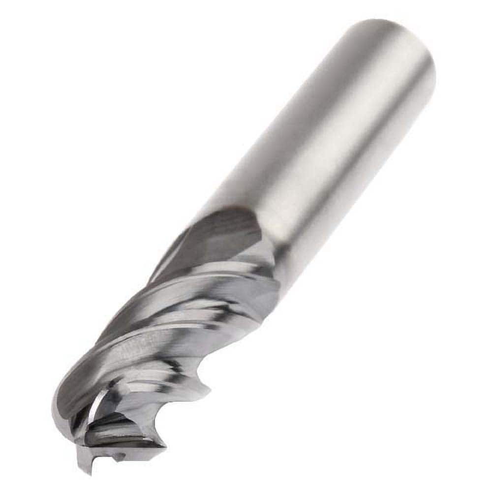 Ball End Mill: 0.1575″ Dia, 4 Flute, Solid Carbide 50 mm OAL, 4 mm Shank Dia, AlTiN Coated, Single End, Series HARVI